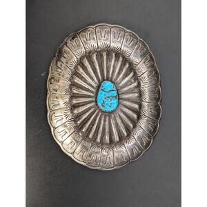 Vintage Navajo Sterling Silver Turquoise Large Belt Buckle E.B.G 52.24 Grams